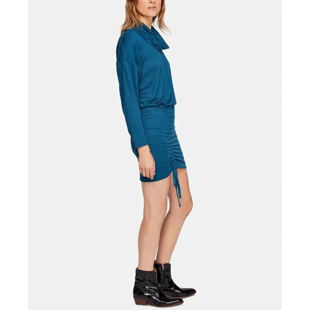 FREE PEOPLE Sundown‎ Cowl Neck Blouson Gathered Dress Teal Size Large L $128